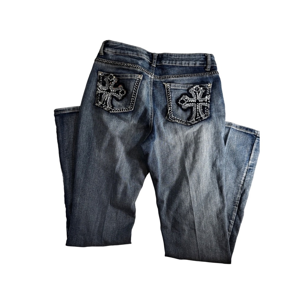 Cato Premium Women's Jeans Embellished Cross Pockets Dark Wash Denim Size‎ 6